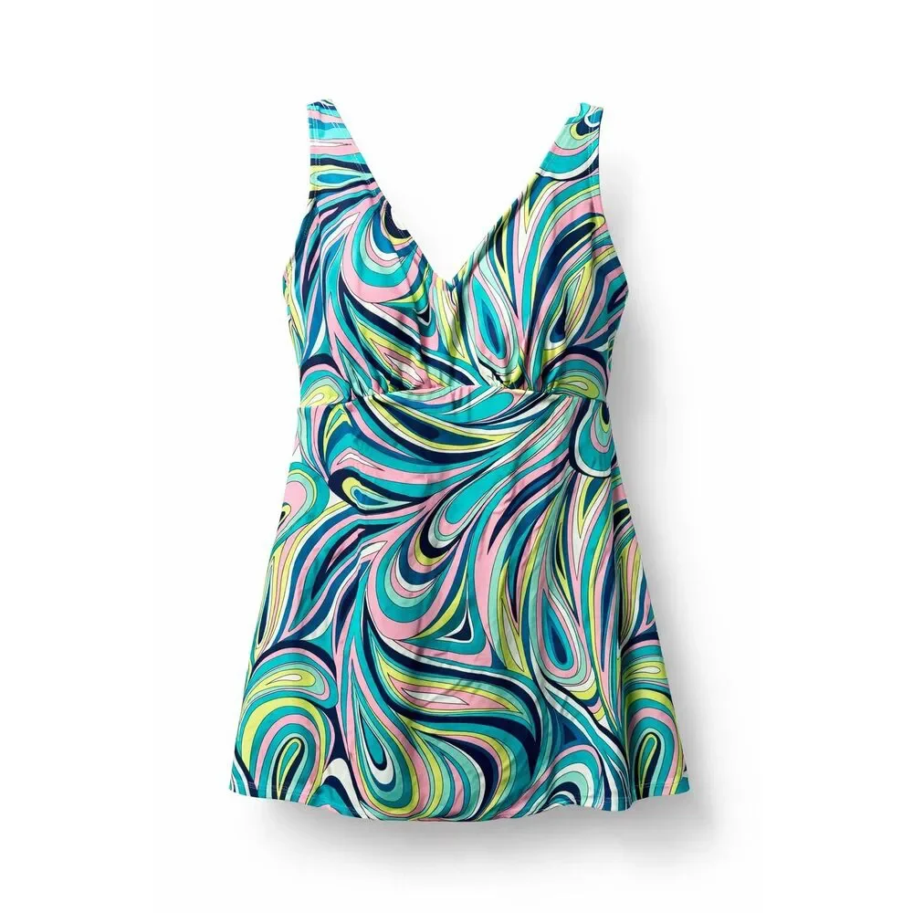 Roxanne 14 38C Underwire Tummy Control Swim Dress Multicolor